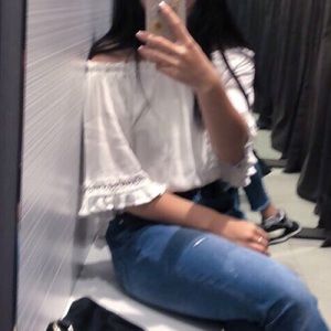 White off shoulder top with bell sleeves